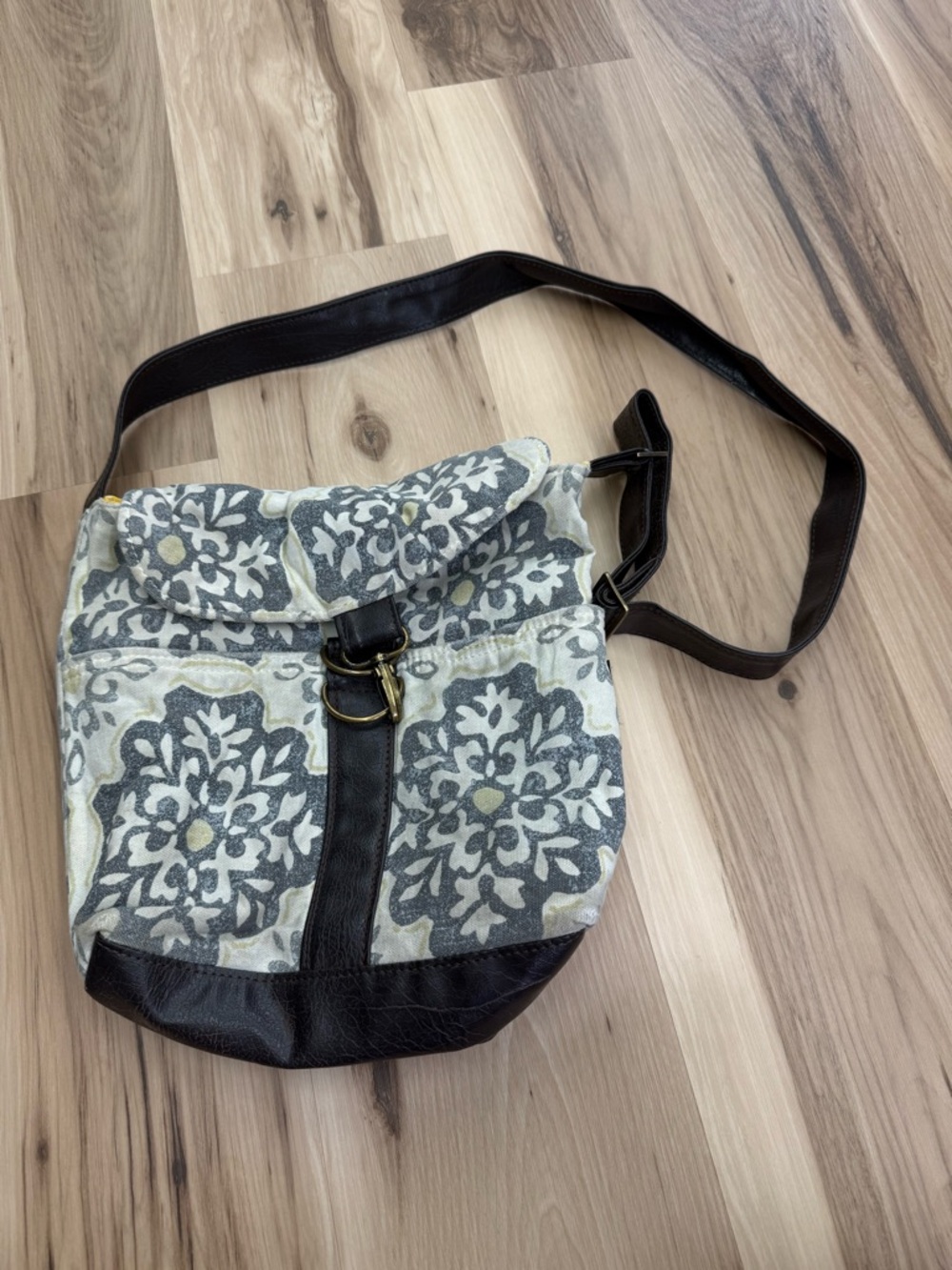Rebekah Scott Designs Canvas Floral Crossbody Bag with Leather Trim